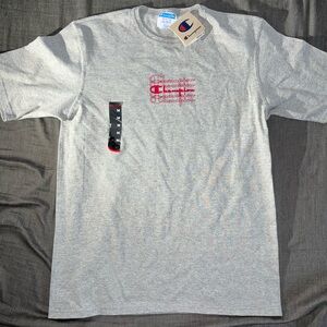 Champion Heather Gray Tee with Red Logo
